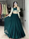 MODERN PLAIN LEHENGA WITH FOIL PRINTED PATTERN WORK CHOLI AND KOTI PARTY WEAR WHOLESALE PRICE ETHNIC GARMENT (4)