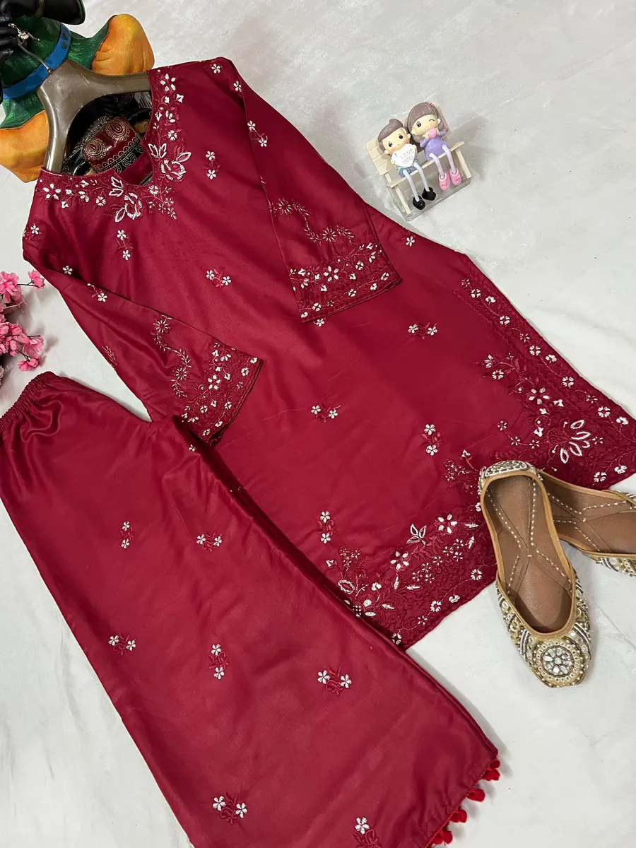 MODERN RAYON COTTON THREAD EMBROIDERY WORK KURTI PALAZZO SET OFFICE WEAR WHOLESALE PRICE ETHNIC GARMENT (10)