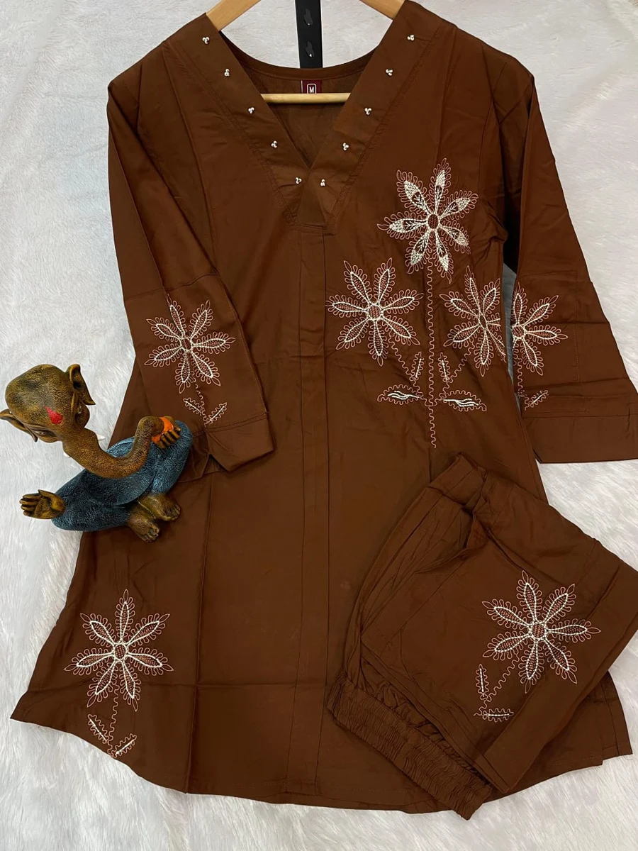 MODERN RAYON MULTI EMBROIDERY THREAD WORK CO-ORD SET OFFICE WEAR WHOLESALE PRICE ETHNIC GARMENT (1)