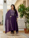 MODERN ROMAN SILK MULTI EMBROIDERY THREAD WITH REAL MIRROR HAND WORK TOP BOTTOM WITH DUPATTA PURPLE