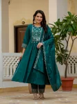 MODERN ROMAN SILK MULTI EMBROIDERY THREAD WITH REAL MIRROR HAND WORK TOP BOTTOM WITH DUPATTA TEAL