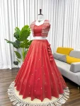 MODERN SHIMMER SILK THREAD WITH 9MM SEQUENCE WORK LEHENGA CHOLI WITH KOTI PARTY WEAR WHOLESALE PRICE ETHNIC GARMENT (2)
