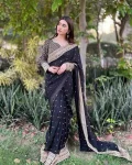 MODERN TABBY SILK SEQUNCE WITH THREAD WORK SAREE WITH UNSTITCHED BLOUSE BLACK