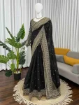 MODERN TABBY SILK SEQUNCE WITH THREAD WORK SAREE WITH UNSTITCHED BLOUSE PARTY WEAR WHOLESALE PRICE ETHNIC GARMENT (3)