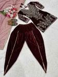 MODERN VELVET EMBROIDERY MULTI NEEDLE SEQUENCE WORK TOP DHOTI WITH DUPATTA WEDDING WEAR WHOLESALE PRICE ETHNIC GARMENT (3)