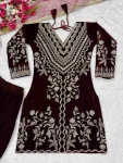 MODERN VELVET EMBROIDERY MULTI NEEDLE SEQUENCE WORK TOP DHOTI WITH DUPATTA WEDDING WEAR WHOLESALE PRICE ETHNIC GARMENT (3)