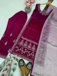 MODERN VELVET EMBROIDERY SEQUENCE WORK TOP BOTTOM WITH DUPATTA PARTY WEAR WHOLESALE PRICE ETHNIC GARMENT (2)