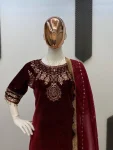 MODERN VELVET EMBROIDERY WORK TOP BOTTOM WITH DUPATTA FESTIVE WEAR WHOLESALE PRICE ETHNIC GARMENT (2)