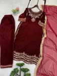 MODERN VELVET EMBROIDERY WORK TOP BOTTOM WITH DUPATTA FESTIVE WEAR WHOLESALE PRICE ETHNIC GARMENT (2)