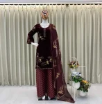 MODERN VELVET SEQUENCE EMBROIDERY WORK TOP BOTTOM WITH DUPATTA FESTIVE WEAR WHOLESALE PRICE ETHNIC GARMENT (2)