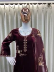 MODERN VELVET SEQUENCE EMBROIDERY WORK TOP BOTTOM WITH DUPATTA FESTIVE WEAR WHOLESALE PRICE ETHNIC GARMENT (2)