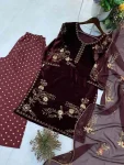 MODERN VELVET SEQUENCE EMBROIDERY WORK TOP BOTTOM WITH DUPATTA FESTIVE WEAR WHOLESALE PRICE ETHNIC GARMENT (2)