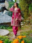 MODERN VELVET SEQUENCE EMBROIDERY WORK TOP BOTTOM WITH DUPATTA PINK