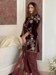 MODERN VELVET SEQUENCE EMBROIDERY WORK TOP BOTTOM WITH DUPATTA FESTIVE WEAR WHOLESALE PRICE ETHNIC GARMENT (2)
