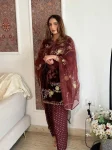 MODERN VELVET SEQUENCE EMBROIDERY WORK TOP BOTTOM WITH DUPATTA FESTIVE WEAR WHOLESALE PRICE ETHNIC GARMENT (2)
