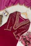 MODERN VELVET SEQUENCE & ZARI EMBROIDERY WORK & HANDWORK LACE WORK TOP BOTTOM WITH DUPATTA FESTIVE WEAR WHOLESALE PRICE ETHNIC GARMENT (5)
