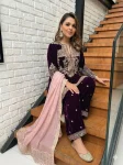 MODERN VELVET SEQUENCE & ZARI EMBROIDERY WORK TOP PALAZZO WITH DUPATTA PURPLE (1)