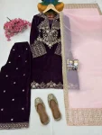 MODERN VELVET SEQUENCE & ZARI EMBROIDERY WORK TOP PALAZZO WITH DUPATTA PURPLE (1)