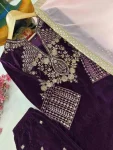 MODERN VELVET SEQUENCE & ZARI EMBROIDERY WORK TOP PALAZZO WITH DUPATTA PURPLE (1)