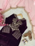 MODERN VELVET SEQUENCE & ZARI EMBROIDERY WORK TOP PALAZZO WITH DUPATTA PURPLE (1)