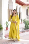 MODERN VICHITRA SILK EMBROIDERY SEQUENCE WORK GOWN WITH DUPATTA YELLOW