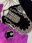 MODERN VISCOSE VELVET EMBROIDERY THREAD AND SEQUENCE WORK TOP PATIYALA WITH DUPATTA AND POTLI PURSE FESTIVE WEAR WHOLESALE PRICE ETHNIC GARMENT (2)