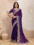 MOST PICKED SPACE SILK EMBROIDERY CUTWORK WORK AARC BORDER WORK SAREE WITH UNSTITCHED BLOUSE PURPLE