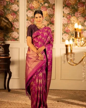 NEW ARRIVAL BANARASI SILK GOLD ZARI WEAVING WORK SAREE WITH UNSTITCHED BLOUSE PINK