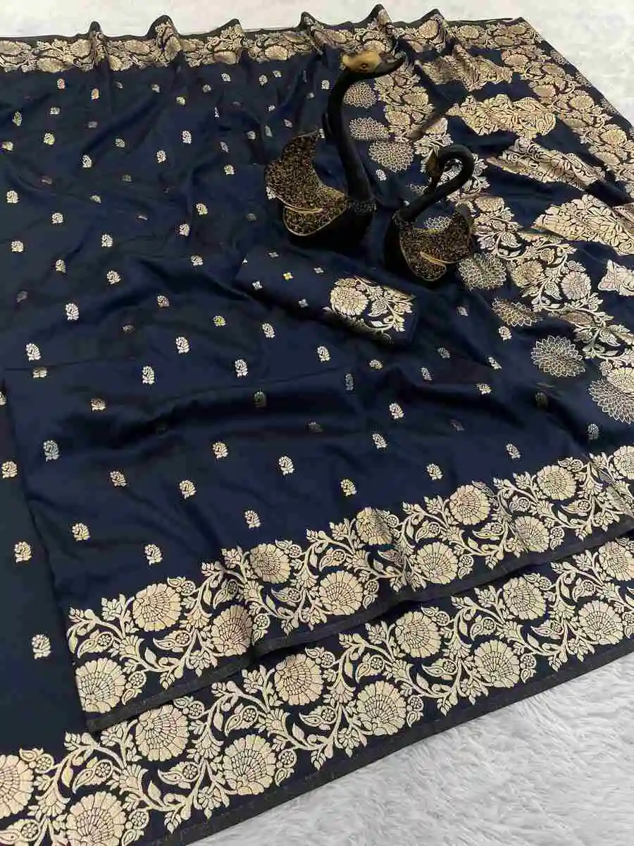 NEW ARRIVAL BANARASI SILK GOLDEN ZARI WEAVING WORK SAREE WITH UNSTITCHED BLOUSE WEDDING WEAR WHOLESALE PRICE ETHNIC GARMENT (17)