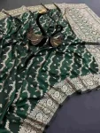NEW ARRIVAL BANARASI SILK GOLDEN ZARI WEAVING WORK SAREE WITH UNSTITCHED BLOUSE GREEN