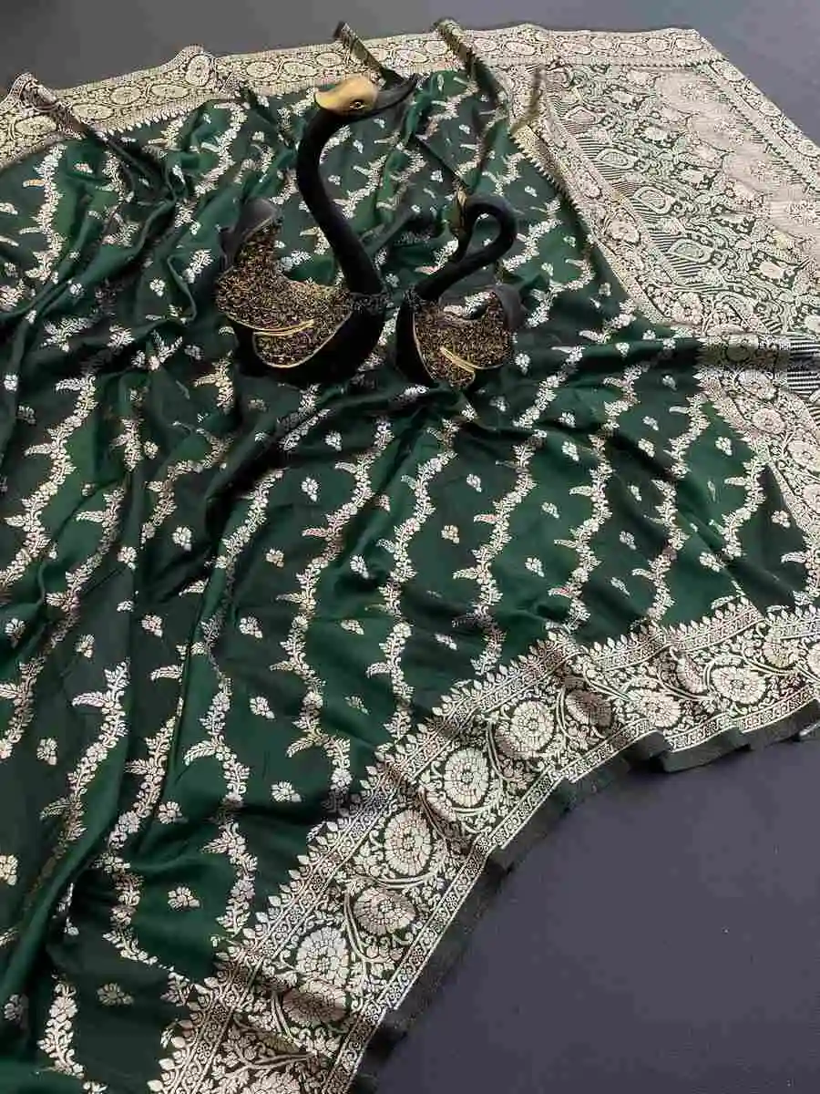 NEW ARRIVAL BANARASI SILK GOLDEN ZARI WEAVING WORK SAREE WITH UNSTITCHED BLOUSE WEDDING WEAR WHOLESALE PRICE ETHNIC GARMENT (2)