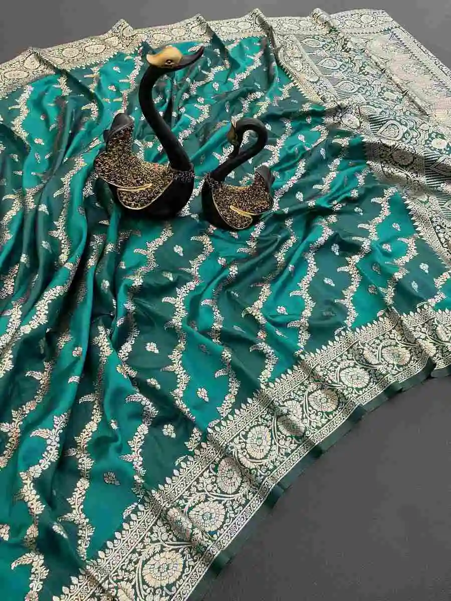 NEW ARRIVAL BANARASI SILK GOLDEN ZARI WEAVING WORK SAREE WITH UNSTITCHED BLOUSE WEDDING WEAR WHOLESALE PRICE ETHNIC GARMENT (3)