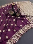 NEW ARRIVAL BANARASI SILK GOLDEN ZARI WEAVING WORK SAREE WITH UNSTITCHED BLOUSE WINE