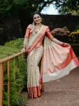 NEW ARRIVAL BANARASI SILK WEAVING WORK SAREE WITH UNSTITCHED BLOUSE CREAM AND RED