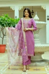 NEW ARRIVAL CHANDERI SILK EMBROIDARY BEADS WORK TOP BOTTOM WITH DUPATTA PINK