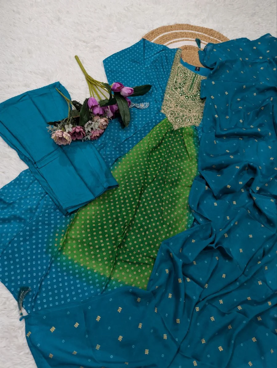 NEW ARRIVAL CHINON SEQUENCE CODING EMBROIDERY WITH REAL MIRROR WORK TOP BOTTOM WITH DUPATTA OFFICE WEAR WHOLESALE PRICE ETHNIC GARMENT (12)