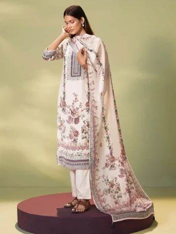 NEW ARRIVAL CHINON SILK DIGITAL PRINT WITH REAL MIRROR AND STONE WORK TOP BOTTOM WITH DUPATTA WHITE