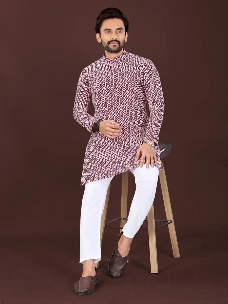 NEW ARRIVAL COTTON BLEND HANDCRAFTED LUCKHNAWI CHIKANKARI WORK MEN'S KURTA PAYJAMA FESTIVE WEAR WHOLESALE PRICE ETHNIC GARMENT (10)