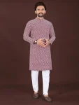NEW ARRIVAL COTTON BLEND HANDCRAFTED LUCKHNAWI CHIKANKARI WORK MEN’S KURTA PAYJAMA FESTIVE WEAR WHOLESALE PRICE ETHNIC GARMENT (11)