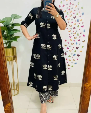 NEW ARRIVAL COTTON DIGITAL PRINT WORK TOP BOTTOM SET BLACK