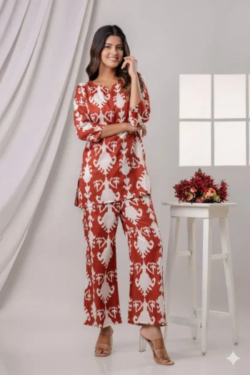 NEW ARRIVAL COTTON DIGITAL PRINT WORK CO-ORD SET GAJARI