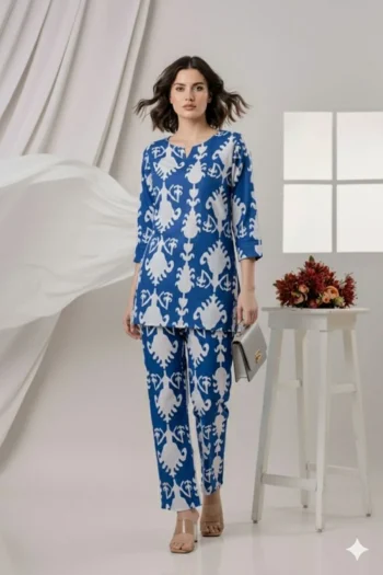 NEW ARRIVAL COTTON DIGITAL PRINT WORK CO-ORD SET BLUE