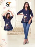 NEW ARRIVAL COTTON EMBROIDERY WORK ONLY TOP NAVY BLUE