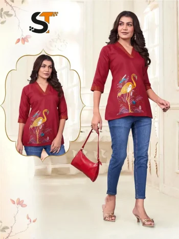 NEW ARRIVAL COTTON EMBROIDERY WORK ONLY TOP RED
