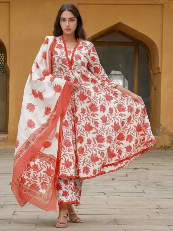 NEW ARRIVAL COTTON SLUB DIGITAL PRINT WORK TOP BOTTOM WITH DUPATTA RED