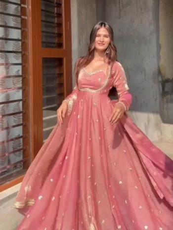 NEW ARRIVAL FENDY SILK THREAD WITH SEQUNCE WORK GOWN BOTTOM WITH DUPATTA BABY PINK