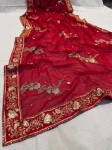 NEW ARRIVAL GEORGETTE EMBRODIERY ZARI AND SEQUENCE WITH MOTI WORK SAREE WITH UNSTITCHED BLOUSE WEDDING WEAR WHOLESALE PRICE ETHNIC GARMENT (7)