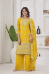 9NEW ARRIVAL GEORGETTE EMBROIDERY SEQUENCE WORK TOP PALAZZO WITH DUPATTA YELLOW