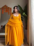 NEW ARRIVAL GEORGETTE HANDWORK GOWN BOTTOM WITH DUPATTA YELLOW