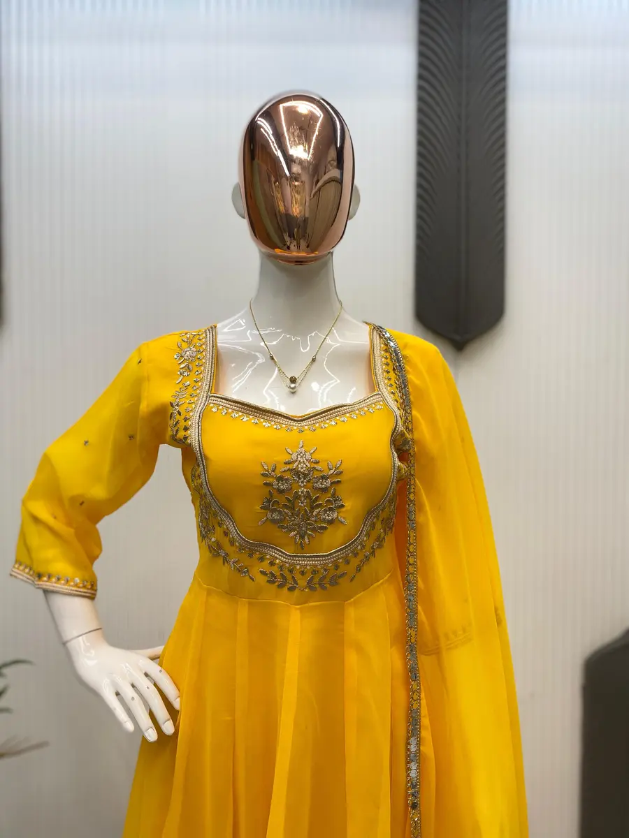 NEW ARRIVAL GEORGETTE SEQUENCE EMBROIDERY WORK GOWN BOTTOM WITH DUPATTA FESTIVE WEAR WHOLESALE PRICE ETHNIC GARMENT (15)